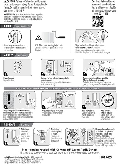 Command 10 lb XL Heavyweight Hook, 2 Wall Hooks and 6 Strips, Damage-Free Hanging with Adhesive, Heavy Duty Hanging Great for Organization and Storage