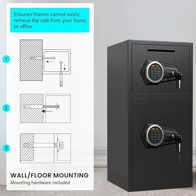 7.0 Cu ft Large Safe Box Fireproof Waterproof, Money Safe With Mute Function and LED Light, Digital KeypadHome Safes with Deposit Slot & Dual Alarm System,Security Box for Money Valuables