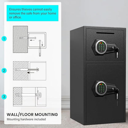 7.0 Cu ft Large Safe Box Fireproof Waterproof, Money Safe With Mute Function and LED Light, Digital KeypadHome Safes with Deposit Slot & Dual Alarm System,Security Box for Money Valuables