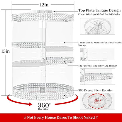 360 Rotating Makeup Organizer Countertop, Clear Acrylic Large Perfume Organizer, Organizador De Perfumes, 7 Layers Make Up Organizer and Storage Fits for Vanity and Bathroom - X-Large Clear