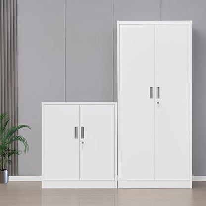 Metal Storage Cabinet, 36" H Locking Storage Cabinet with 2 Adjustable Shelves for Garage, Home, Office, Utility Room-White