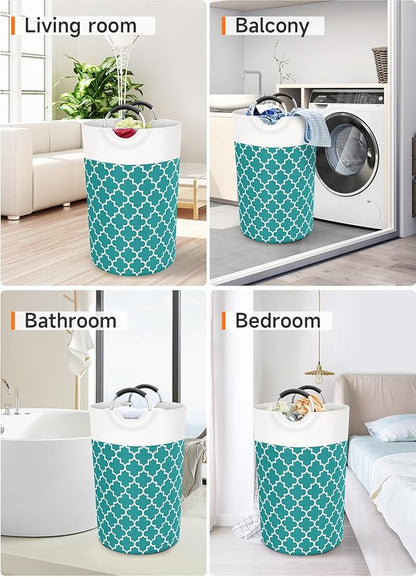 Large Laundry Basket Laundry Hamper Bag Washing Bin Clothes Bag Collapsible Tall With Handles Waterproof Travel Bathroom College Essentials Storage For College Dorm, Family (Green)115L