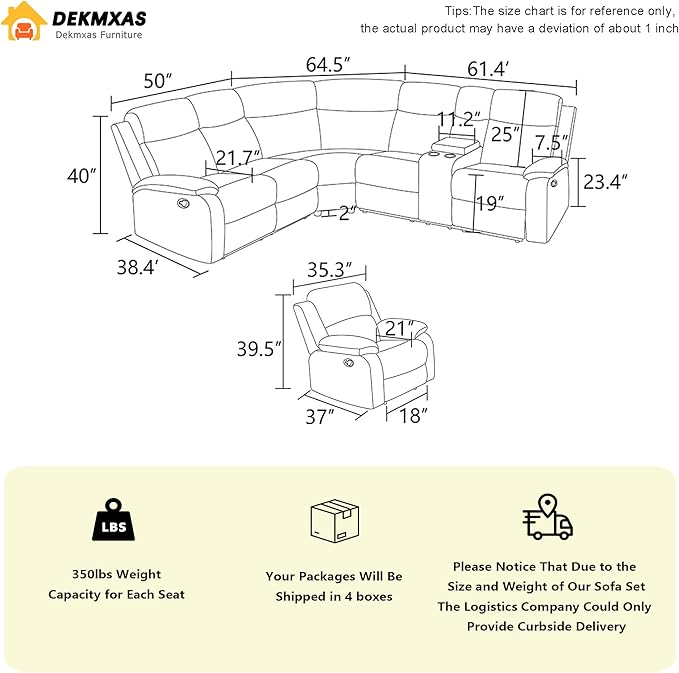 Recliner Sectional Sofa Set with Cup Holder, Living Room Furniture, Corduroy Manual Reclining Sectional Corner Sofa Set and Recliner Chair with Drop-down Table, Storage Console for Living Room