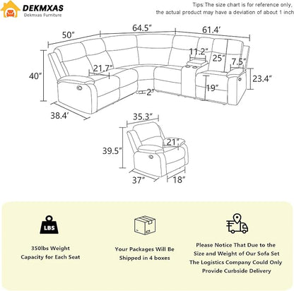 Recliner Sectional Sofa Set with Cup Holder, Living Room Furniture, Corduroy Manual Reclining Sectional Corner Sofa Set and Recliner Chair with Drop-down Table, Storage Console for Living Room