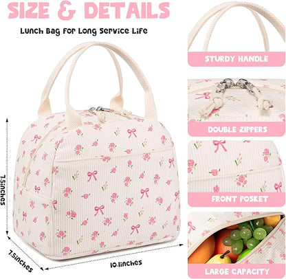 Bluboon Lunch Bag for Women Men Cute Corduroy Lunch Tote Bags Reusable Insulated Lunch Box Large Capacity Reusable Insulated Cooler for Work Picnic or Travel