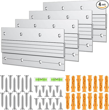 Uniclife 4 Pairs 6 Inch French Cleat Hanger 60 lbs Load Heavy Duty French Cleat Picture Hanger Aluminum Alloy Mirror Hanging Hardware Wall Mounting Bracket Interlocking Z Bar Clip with Bubble Level