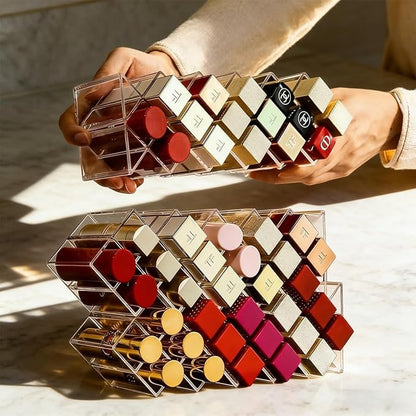 Lipstick Organizer - Acrylic Lipstick Holder Clear Cosmetic Fish Shape Lip Gloss Tower Makeup Storage for Bathroom Vanity Countertop (16 Spaces)