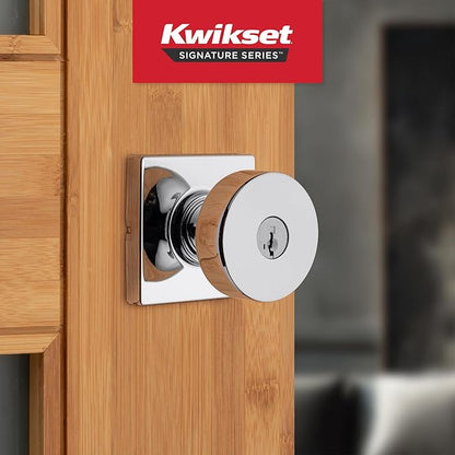 Kwikset Pismo Entry Door Knob with Lock and Key, Secure Keyed Handle Exterior, Front Entrance and Bedroom, Polished Chrome, 10 Pack, Pick Resistant SmartKey Rekey Security
