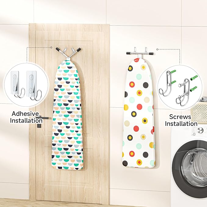 Ironing Board Hanger Wall Mount, Ironing Board Holder for T or Y Leg, Iron Board Holder Stainless Steel, Iron Board Hanger for Laundry Room, Iron Boards Hook for Wall