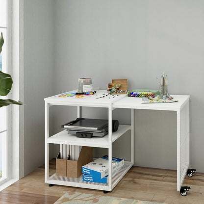 Natwind 24''x20''x29'' Large Printer Stand with Storage Shelves,Extendable Home Craft Table,Home Office Organization Desk, Versatile Table for Home Office, Kitchen, Study Room, Living Room (White)