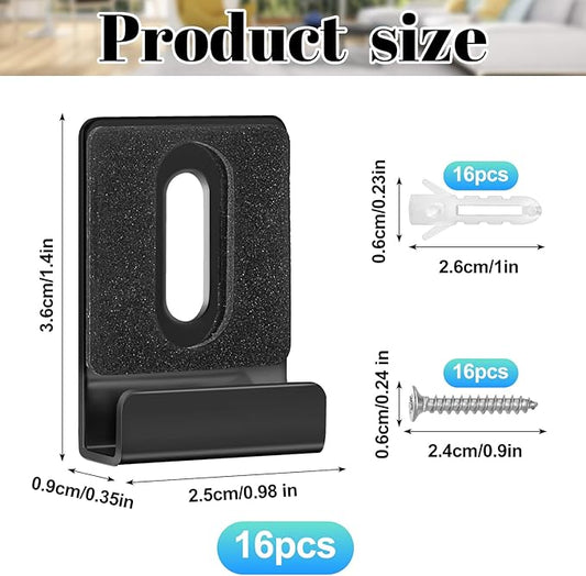 16pcs Metal Mirror Holder Kit, J Type Hanger Clip Kit with Screws Rubber Pads Hooks Heavy Duty Mirror Hanger Hardware for Frameless Mounting Wall Tile Billboard Display (Black)