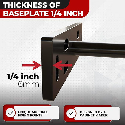 Set of 4 Floating Shelf Brackets Heavy Duty (1/4 inch Thick Baseplate) Painted Black Mild Steel/ Bracket for Hidden Wall Shelves Support Hardware Mount Kitchen/Nursery Decor (12 inch Rods)