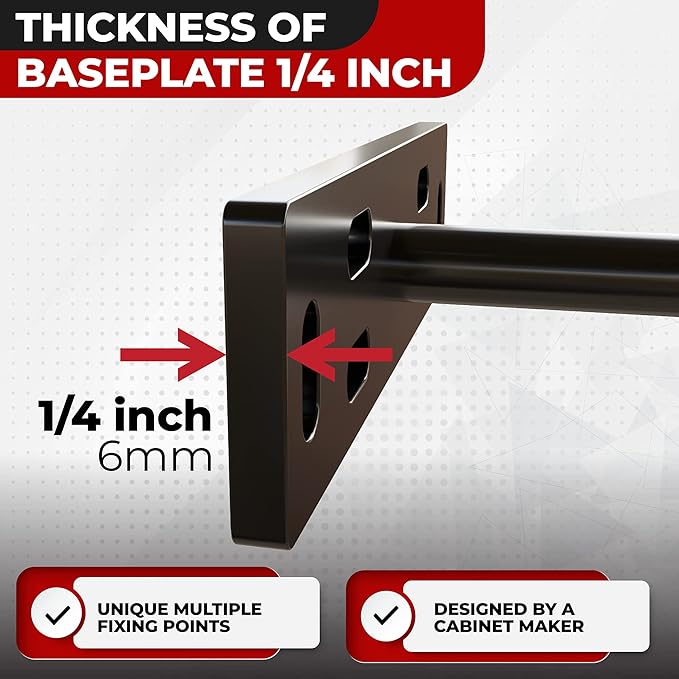 Set of 4 Floating Shelf Brackets Heavy Duty (1/4 inch Thick Baseplate) Painted Black Mild Steel/Bracket for Hidden Wall Shelves Support Hardware Mount Kitchen/Nursery Decor (10 inch Rods)