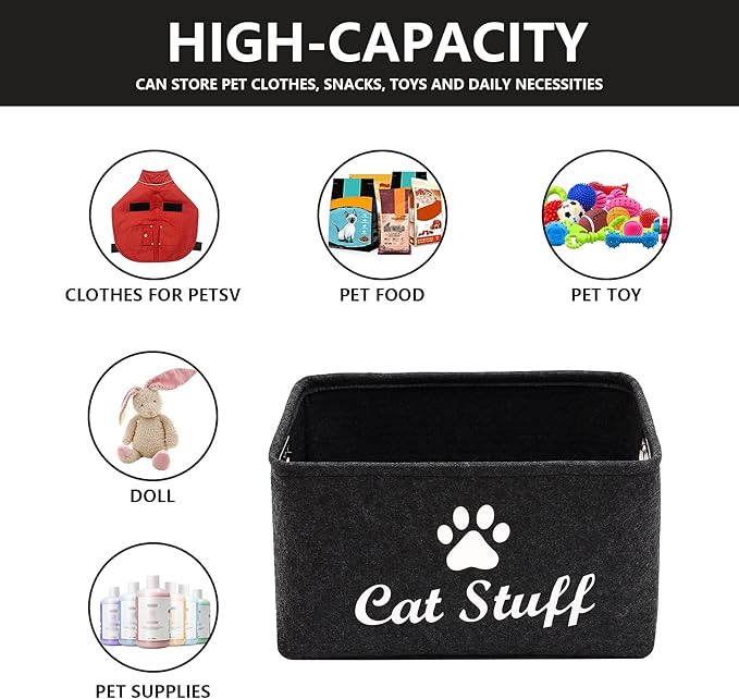 Geyecete Cat Apparel & Accessories/Cat Toys/Pet Supplies Storage Basket/Bin with Handles, Collapsible & Convenient Storage Solution for Office, Bedroom, Closet, Toys, Laundry(Dark Grey)