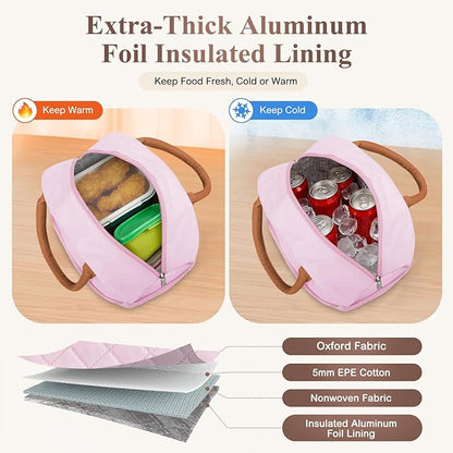 Lunch Box for Women Adult Men Insulated Cute Quilted Lunch Bag Women Reusable Large Lunch Tote Bag Leakproof Simple Cooler Bag for Work Office Picnic Beach or Travel