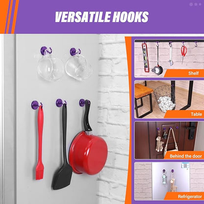 Neosmuk Magnetic Hooks, Heavy Duty 130lb+ Strong Magnet Hook for Cruise Cabins, Cruise Ship Essentials for Hanging, Metal Wall Refrigerator Hangers (Purple, 10 Pack)