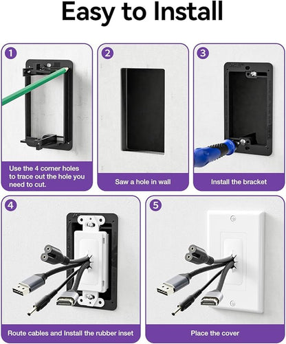 VCELINK Wall Plate Cable Pass Through, Single Gang Decorator Wall Plate Cover, Flexible Rubber Wall Grommets Insert for Low Voltage Cables, Wall Mount TV, Home Theater System, White (White-4 Pack)