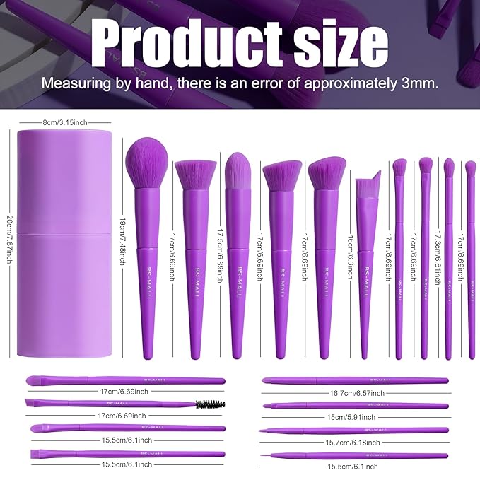 BS-MALL Makeup Brush Set 18 Pcs Premium Synthetic Foundation Powder Concealers Eye shadows Blush Makeup Brushes with Case (Purple)