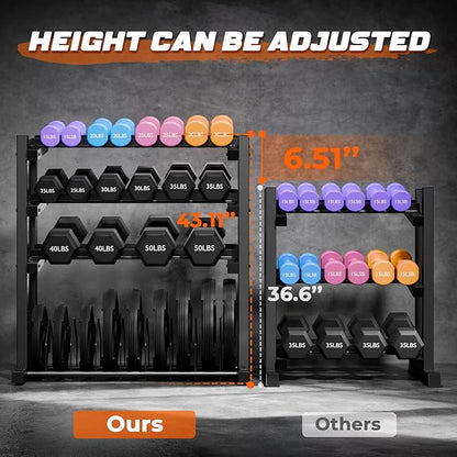Upgraded 4-Tier Dumbbell Rack, 1100LBS Weight Rack for Home Gym, Barbell Holder Bumper Plate Storage Rack with Adjustable Height & Width Design, Heavy Duty Weight Storage Organizer (Rack Only)