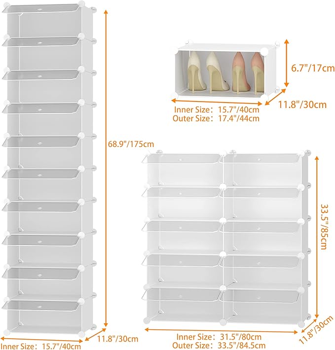 HOMIDEC Shoe Storage, 10-Tier Shoe Rack Organizer for Closet 20 Pair Narrow Shoes Shelf Cabinet for Entryway, Bedroom and Hallway