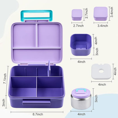 Bento Lunch Box for Kids with 8oz Soup Thermo Leak-Proof Lunch Food Containers with Snack Sauce Container for Kid Girls Boys to School,Purple