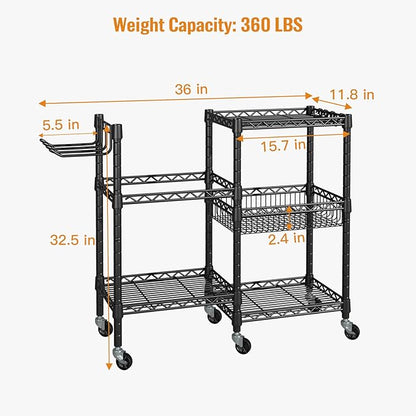 FUTASSI Home Gym Storage, 3 Tiers Workout Equipment Organizer with Wheels for Yoga Mats, Foam Roller, Dumbbells, Kettlebells, and Resistance Bands