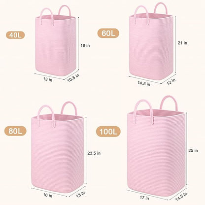 Laundry Basket,Woven Cotton Rope Laundry Hamper,80L Versatile Storage for Dirty Clothes,Baby Toys,and Blankets in Bathroom, Nursery,and Living Room