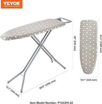 VEVOR Ironing Board with Large 43 x 13 Ironing Surface, Thickened 4 Layers Iron Board with Heat Resistant Cover and 100% Cotton Cover, 7 Adjustable Heights Ironing Board for Home Laundry Room Use