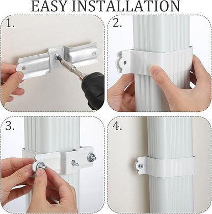 Hicarer 6 Sets Gutter Downspout Straps 2x3 and Downspout Wall Bracket, Gutter Straps Extension Adapter White Aluminum Alloy Brackets Holder Attach Exterior Wall