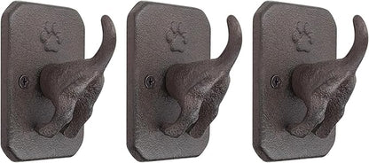 Cast Iron Dog Tail Wall Hooks - Heavy Duty Rustic Dog Leash Holder, Wall Mount Coat Hook for Hanging Key Towel Collar, Decorative Puppy Butt Paw Hanger for Farmhouse Entryway Mudroom, 3 Pack