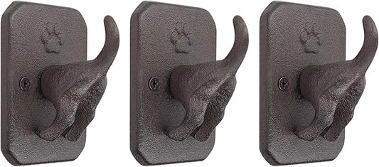 Cast Iron Dog Tail Wall Hooks - Heavy Duty Rustic Dog Leash Holder, Wall Mount Coat Hook for Hanging Key Towel Collar, Decorative Puppy Butt Paw Hanger for Farmhouse Entryway Mudroom, 3 Pack