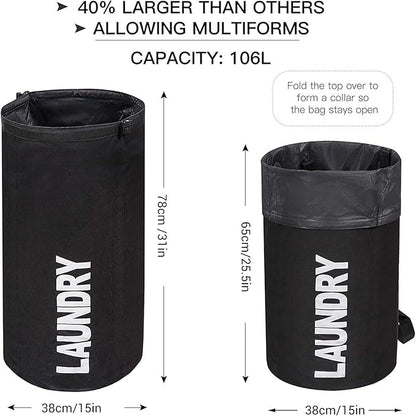 WOWLIVE Extra Large Foldable Laundry Bag Laundry Basket Collapsible Laundry Hamper Backpack Dirty Clothes Hamper Standing Waterproof Hampers for Dorm Room (Black)