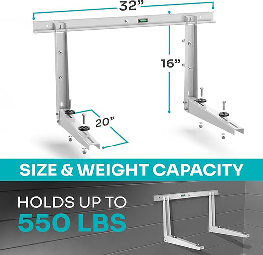 Heavy-Duty Outdoor Mini Split Wall Mount Bracket 9000 - 36000 BTU | Weatherproof Mini Split Mounting Bracket | Includes Drill Bit & Anti-Vibration Pads | Max 450lb Capacity