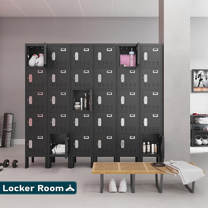 Metal Storage Locker with Lock & Card Slot Locker - Secure Lockable Door - Steel Locker for School, Office, Gym, Home - 66.15" H x 11.8" W x 11.8" D（1 Door, Black）