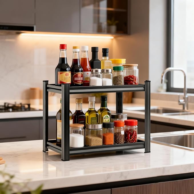 2 Tier Storage Shelves,Metal Shelving Units,Waterproof Bathroom Storage Racks,Double-Layer Adjustable Multi-Purpose Shelves,Suitable for Bathrooms,Kitchen,Garages,Warehouses,and Basements