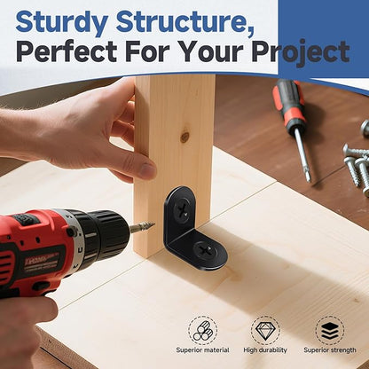 40PCS L Brackets, Black Small Corner Brackets for Wood, Stainless Steel Corner Brace with 80 Screws, Metal Right Angle Bracket for Furniture Cabinet Shelves Drawer Chair (0.79 x 0.79 in)