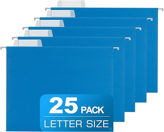 25 Packs File Folders Letter Size,Hanging File Folders,Hanging File Folders with 1/5-cut Tabs,File Folders Blue for Filing Cabinet,Ideal Office, School Classroom Supplies