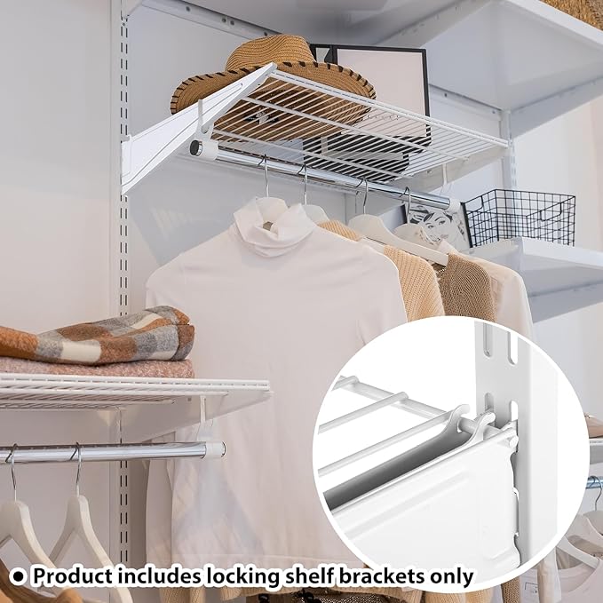 Adjustable Locking Shelf Bracket 16 Inch Shelf Brackets Heavy Duty Wire Shelving Brackets for Deep Wire Shelving Double Track System(White,6 Pcs)