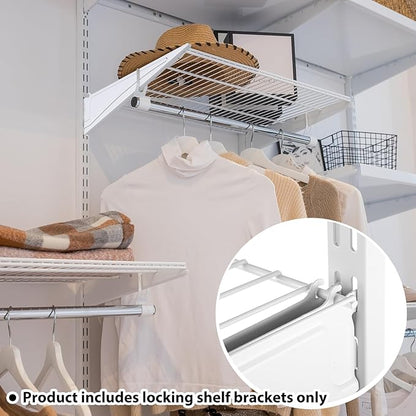 Adjustable Locking Shelf Bracket 16 Inch Shelf Brackets Heavy Duty Wire Shelving Brackets for Deep Wire Shelving Double Track System(White,6 Pcs)