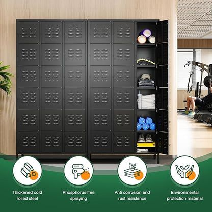 Letaya Metal Lockers for Employees-18 Door Storage Locker with Shelves and Lockable Steel Cabinet for School,Gym,Office,Staff (Black, 18 Door)