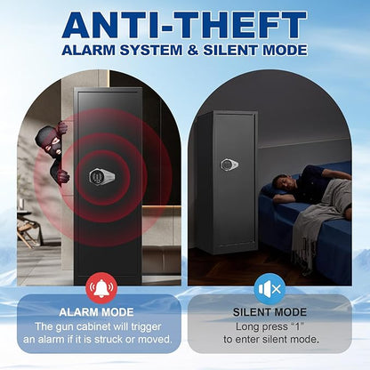 SHICHI 10-14 Gun Cabinet, Electronic Gun Safe for Rifles and Pistols, Gun Cabinet with Adjustable Shelves, Long Gun Safe with Dual Alarm & Mute Mode, Large Rifle Safes for Home