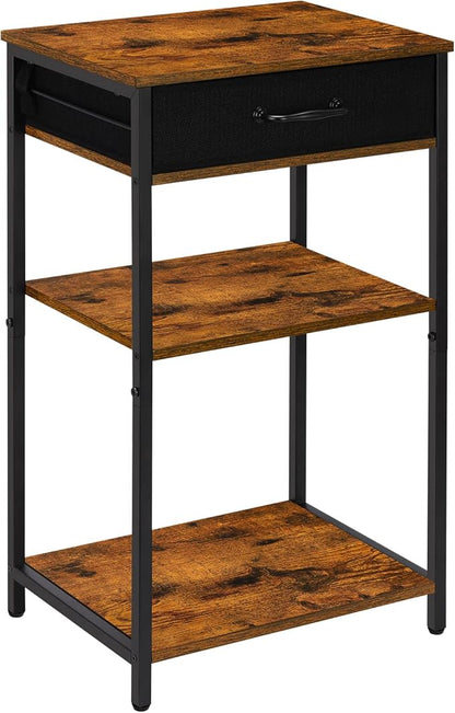 BTY Printer Stand with Storage 3 Tier Home Printer Table with Drawers Multifunctional Under Desk Printer Shelf Holder Industrial End Table Nightstand for Fax Machine Scanner Files Brown