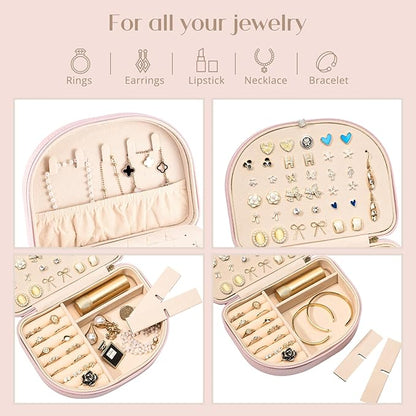 ProCase Travel Size Jewelry Box, Medium Portable Seashell-Shaped Jewelry Case, 2 Layer Jewelry Organizer in PU Leather for Women -Glossy Pink