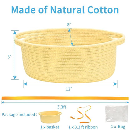 ABenkle Small Basket with Gift Bags and Ribbons, Empty Gift Baskets for Mother's Day, Decorative Boho Rope Woven Nursery Storage Organizer Toy Baskets with Handle for Baby Showers, 12"X 8" X 5"