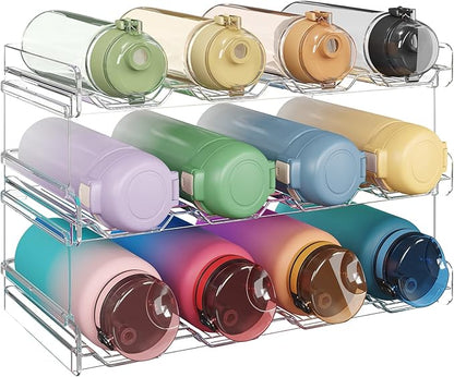 Lifewit Stackable Water Bottle Organizer for Cabinet, Plastic Bottle Holder Fits Bottles/Tumblers up to 3.8" Diameter for Pantry/Countertop, 3 Tier Holds14 Bottles 41 x 20 x 24 cm/16 x 8 x 9.5"