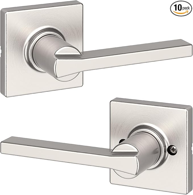 Kwikset Casey Interior Passage Door Handle,Lever for Closet and Hallway Doors,Reversible Non-Locking Handle Lever,Satin Nickel,with Microban Protection,(Pack of 10)