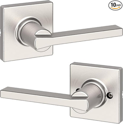 Kwikset Casey Interior Passage Door Handle,Lever for Closet and Hallway Doors,Reversible Non-Locking Handle Lever,Satin Nickel,with Microban Protection,(Pack of 10)
