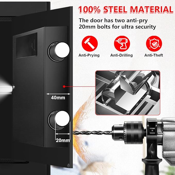 Small Safe for Home Use, Digital Security Safe Box with Combination Lock, Removable Shelf and Spare Keys, Anti-theft Steel Document Safes for Valuable, Money, 12.2" W x 7.87" D x 7.87" H