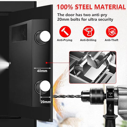 Small Safe for Home Use, Digital Security Safe Box with Combination Lock, Removable Shelf and Spare Keys, Anti-theft Steel Document Safes for Valuable, Money, 12.2" W x 7.87" D x 7.87" H