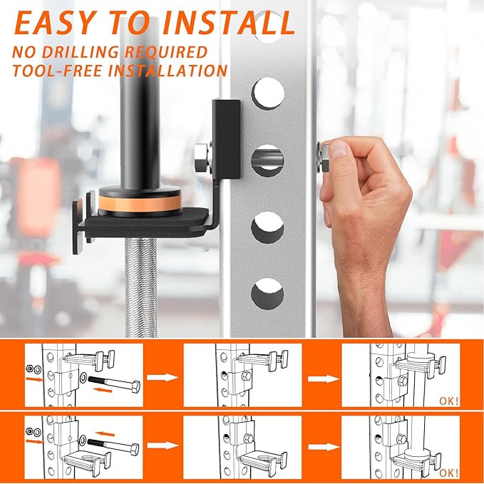 Barbell Holder for 2x2 & 3x3 Power Racks, No Drilling Required – Heavy-Duty Steel Barbell Storage Rack with Protective Padding, Fits 5/8''-1'' Holes – Secure & Space-Saving Gym Equipment Organizer